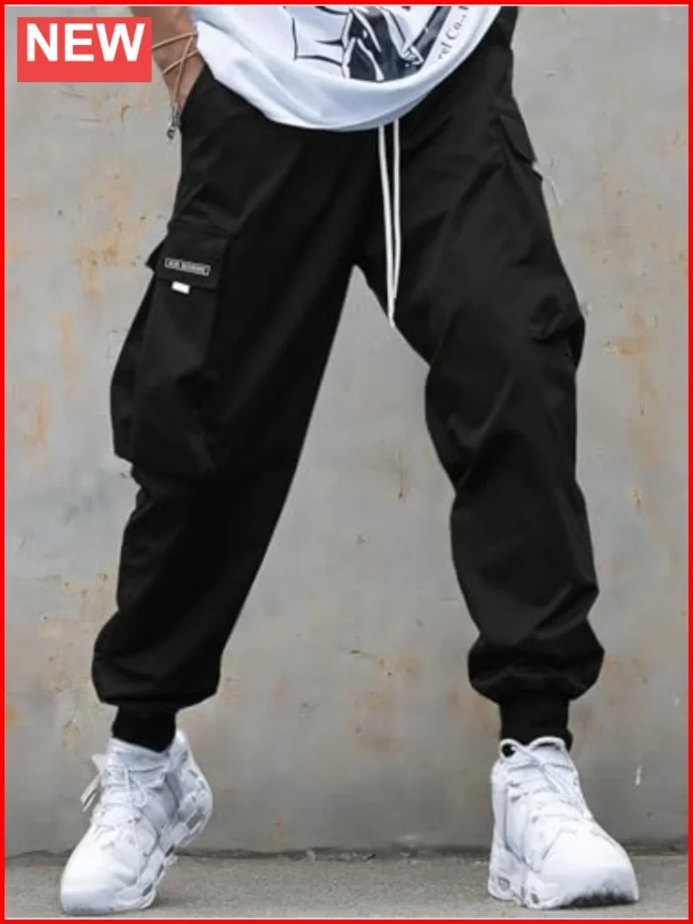Men's Casual Drawstring Elastic Waist Flap Pocket Jogger Cargo Pants